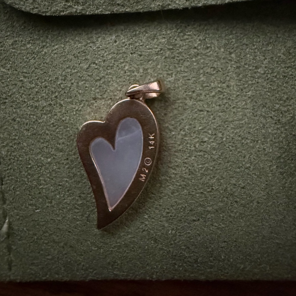 Mary Margrill 14k yellow gold heart charm with mother of pearl center